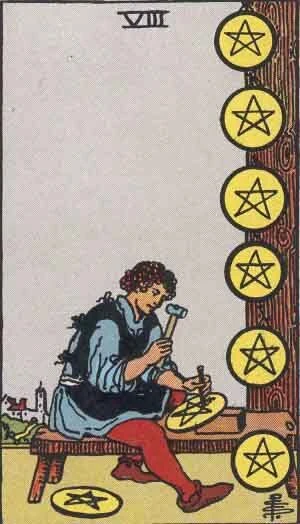 Carta de Tarot Ocho de Oros